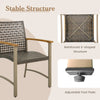 Patio rattan dining chair featuring a reinforced X-shaped structure and adjustable foot pads for enhanced stability.