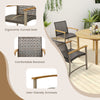 Set of 4 patio rattan dining chairs with acacia wood armrests, featuring ergonomic curved seats and comfortable.
