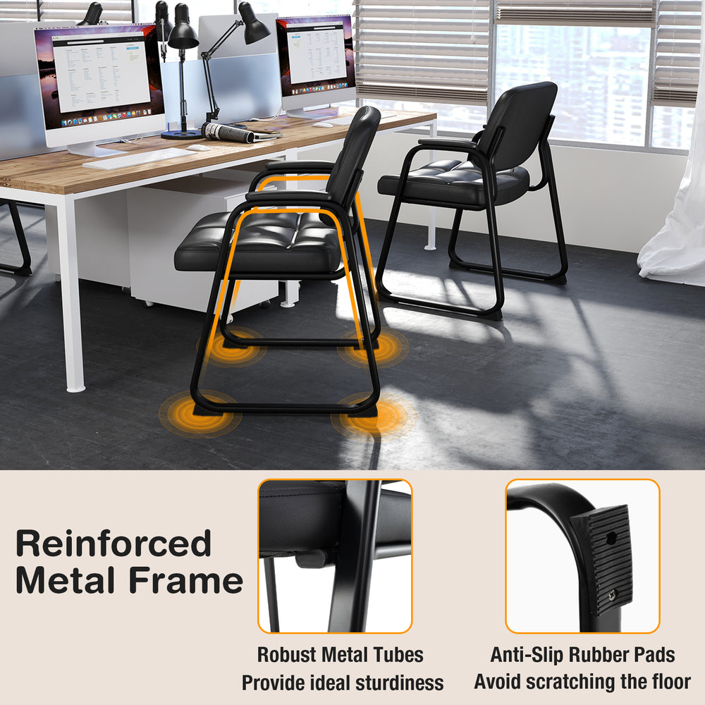 Upholstered waiting room chair with armrests, ergonomic backrest, and durable metal frame for office or living room use.