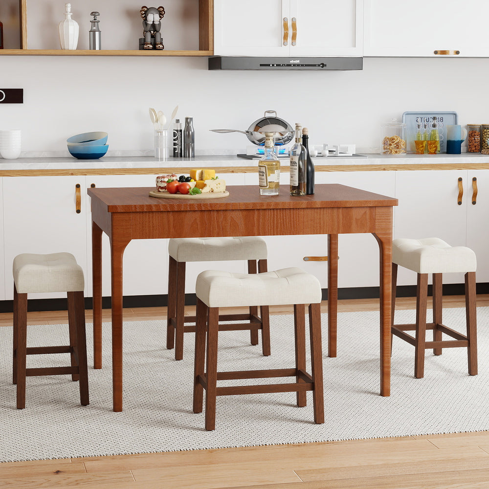 Set of 4 Upholstered Counter Height Bar Stool with Curved Saddle-Seat-Brown - Gallery View 1 of 7
