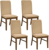 Set of 4 upholstered dining chairs with solid rubber wood legs, featuring breathable linen fabric and high backrests.