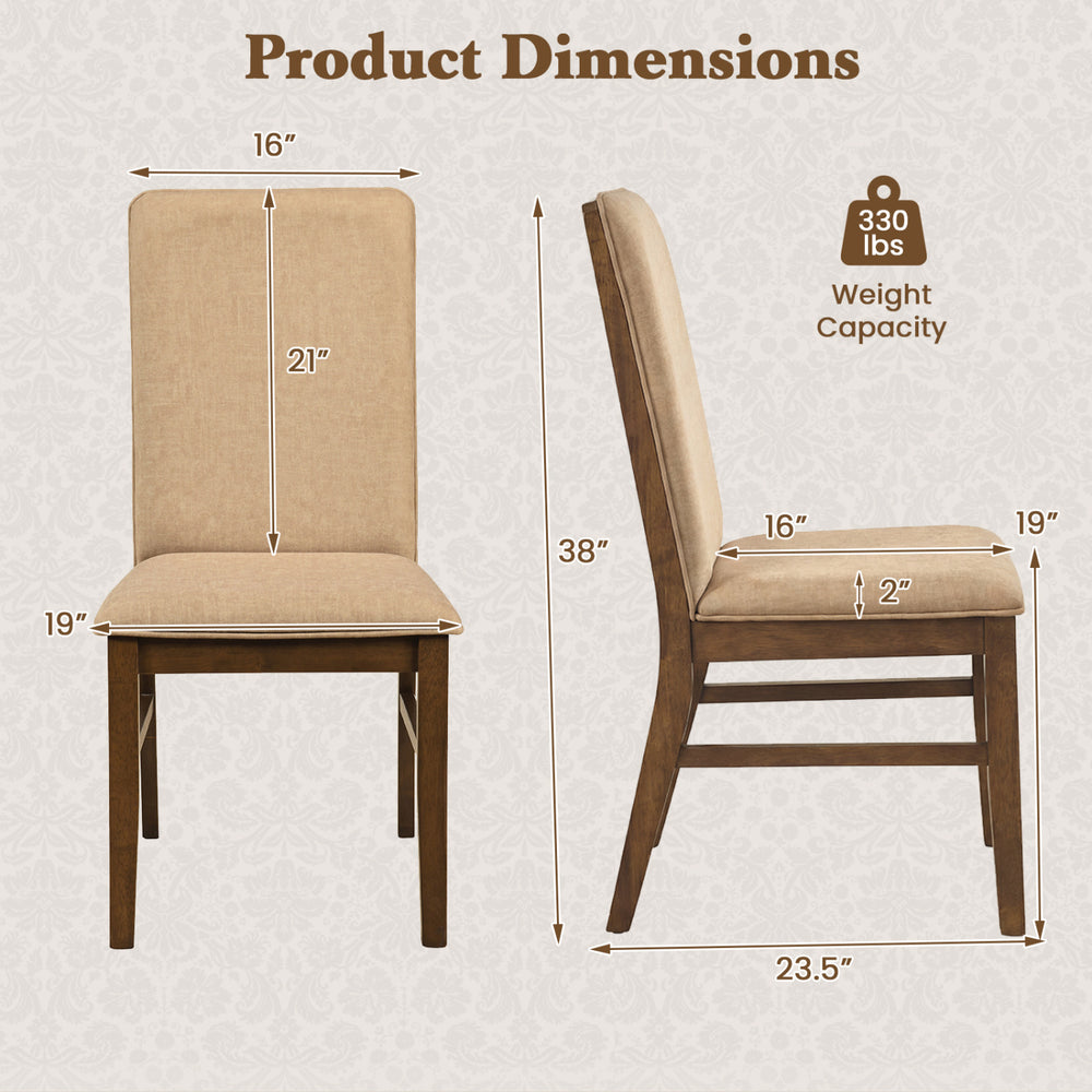 Upholstered dining chair dimensions with solid rubber wood legs, featuring a 21-inch high backrest for comfort and.