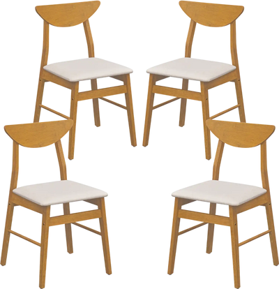 Costway Set of 4 Upholstered Dining Chairs Curved Back Rubber Wood Frame 12080030 New