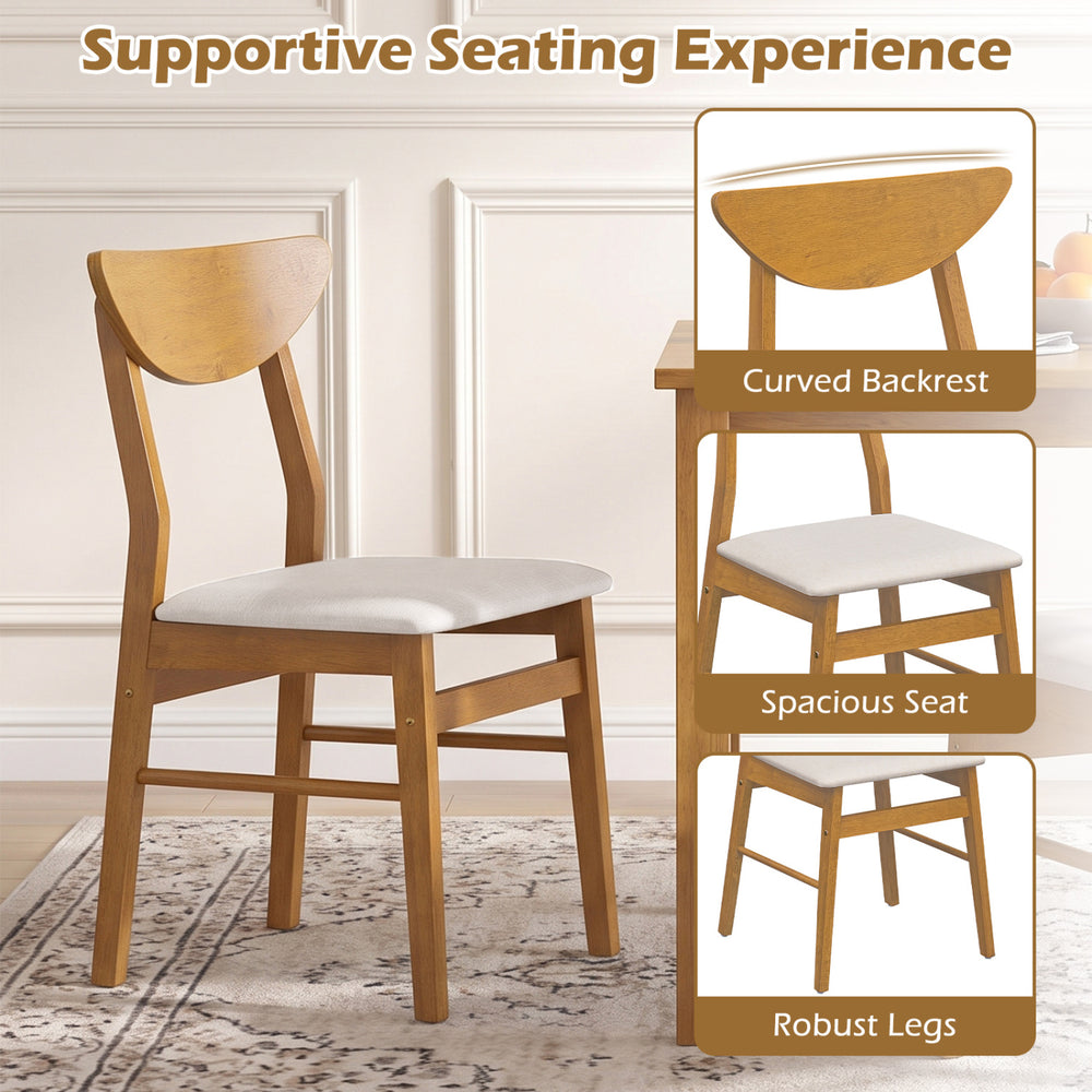 Upholstered dining chair with a curved backrest, rubber wood frame, and soft cushion for cozy seating in various indoor settings.