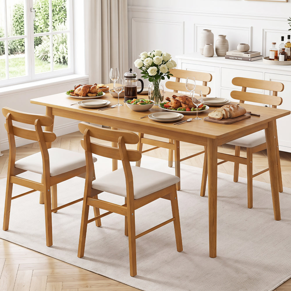 Set of 4 Upholstered Dining Chairs with Padded Seat and Solid Wood Legs-Natural - Gallery View 1 of 6