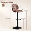 Dimensions of the brown upholstered swivel bar stool, showcasing height adjustment and sturdy base for versatile use.