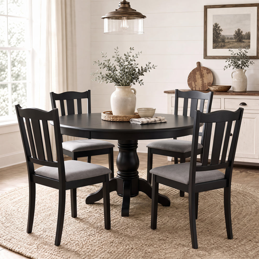 Set of 4 Wooden Dining Chair with Hollow Back and Soft-padded Cushion-Black - Gallery View 1 of 7