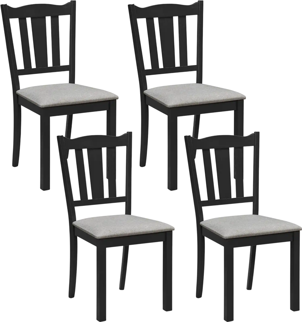 Single black wooden dining chair featuring a soft-padded cushion and ergonomic hollow back for stylish comfort.