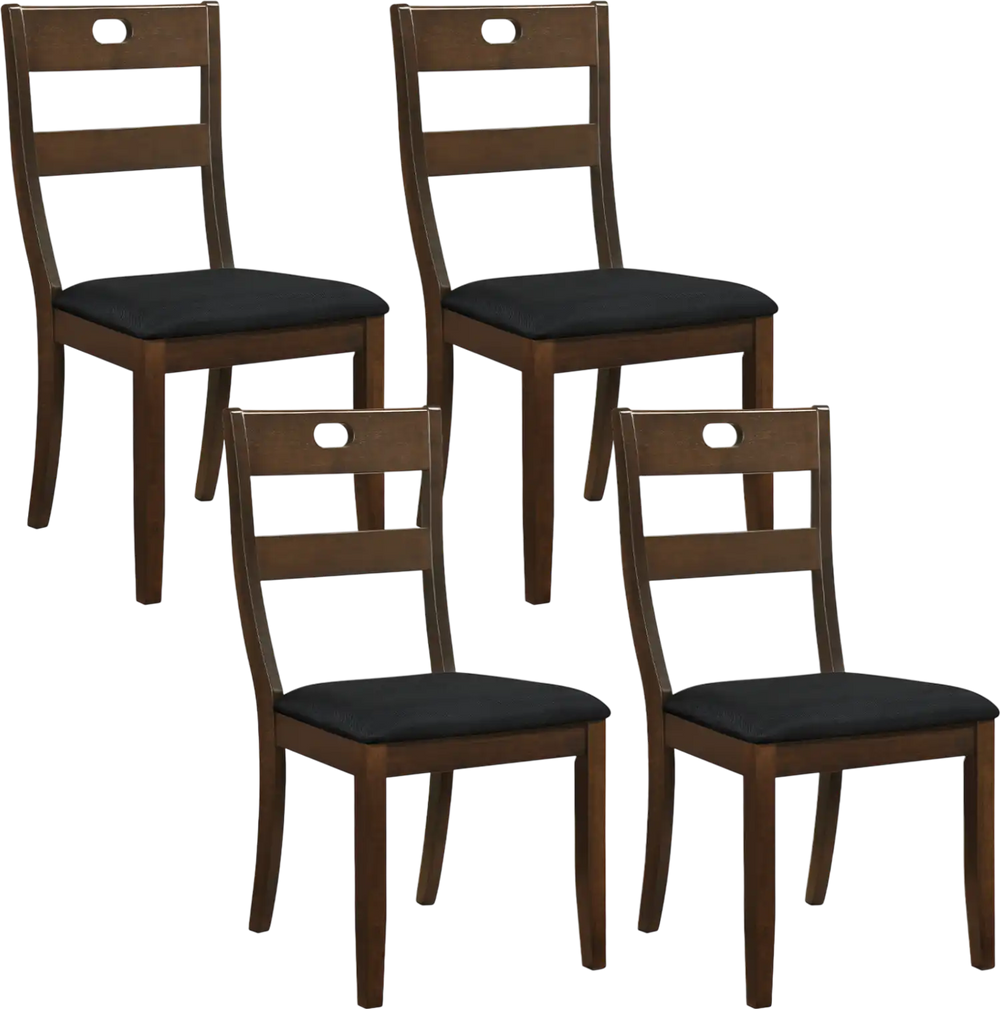 Set of 4 walnut wooden dining chairs with padded seats and ergonomic backrests for comfortable dining experiences.