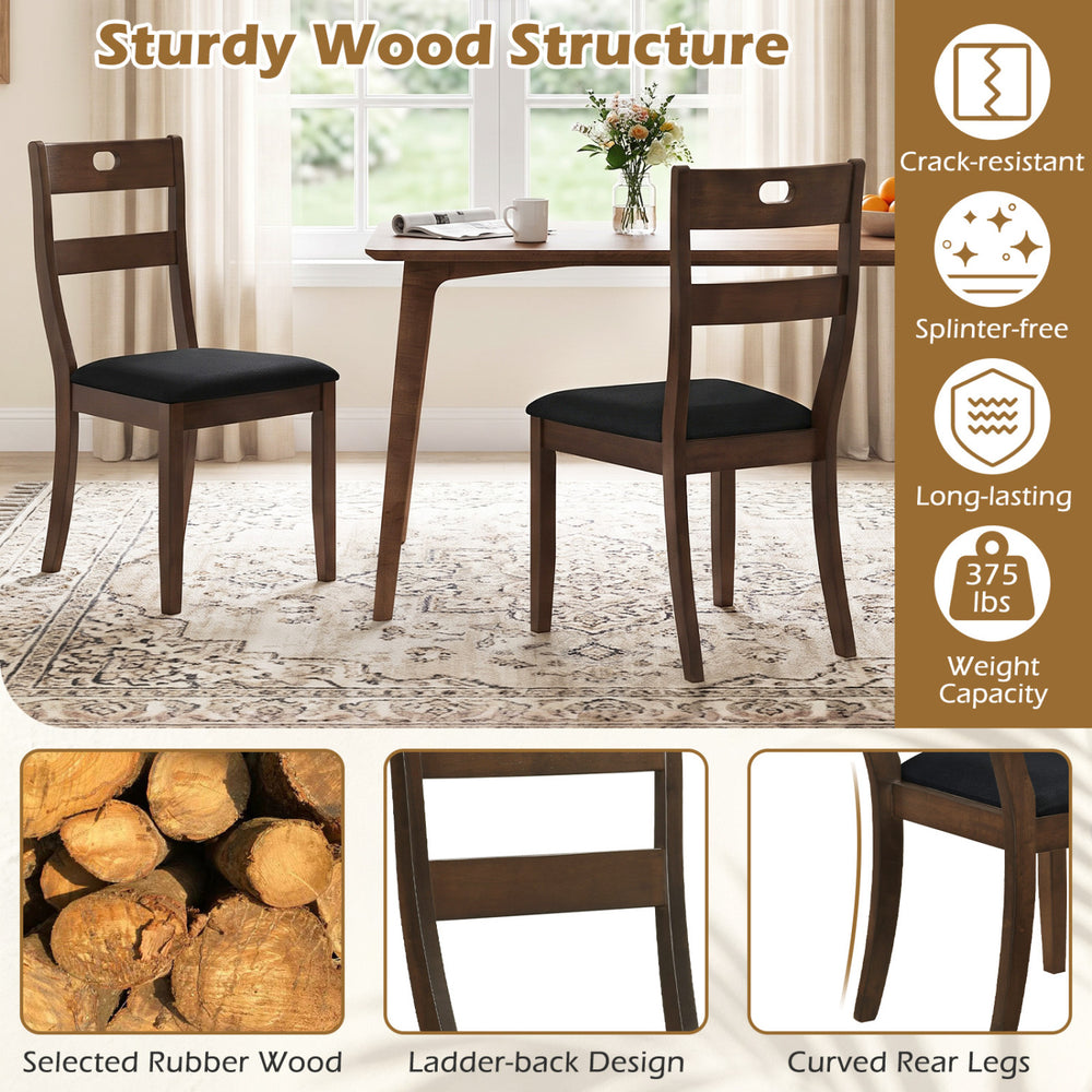 Set of 4 walnut wooden dining chairs with padded seats and ergonomic backrest, ideal for dining rooms and kitchens.