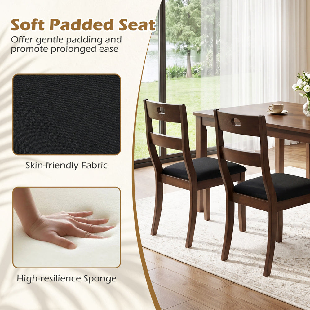 Set of 4 wooden dining chairs with padded seats, rubber wood frame, and ergonomic design for comfortable dining experiences.