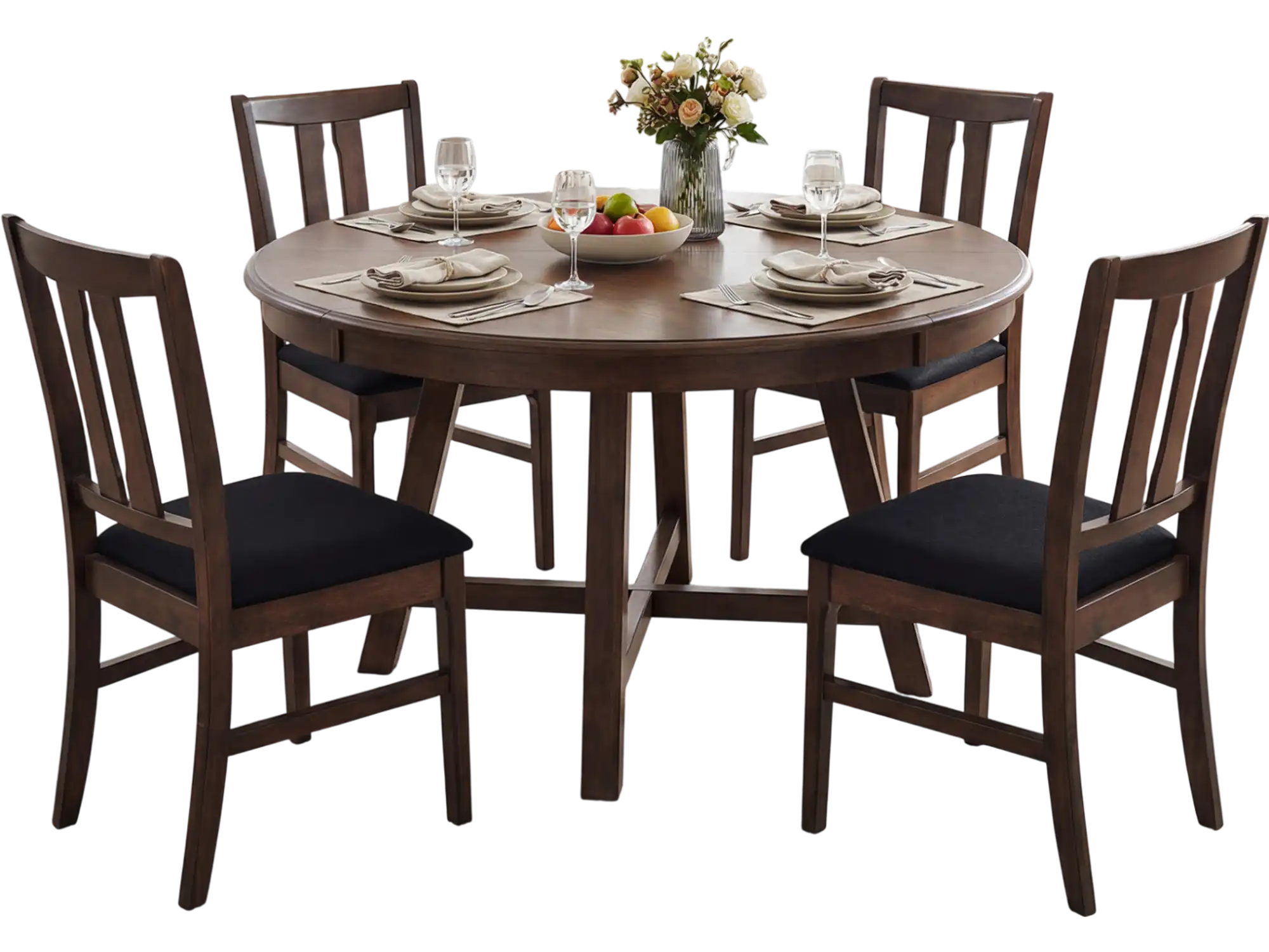 Costway Set of 4 Wooden Upholstered Dining Chairs High Curved Back Walnut 25438831 New