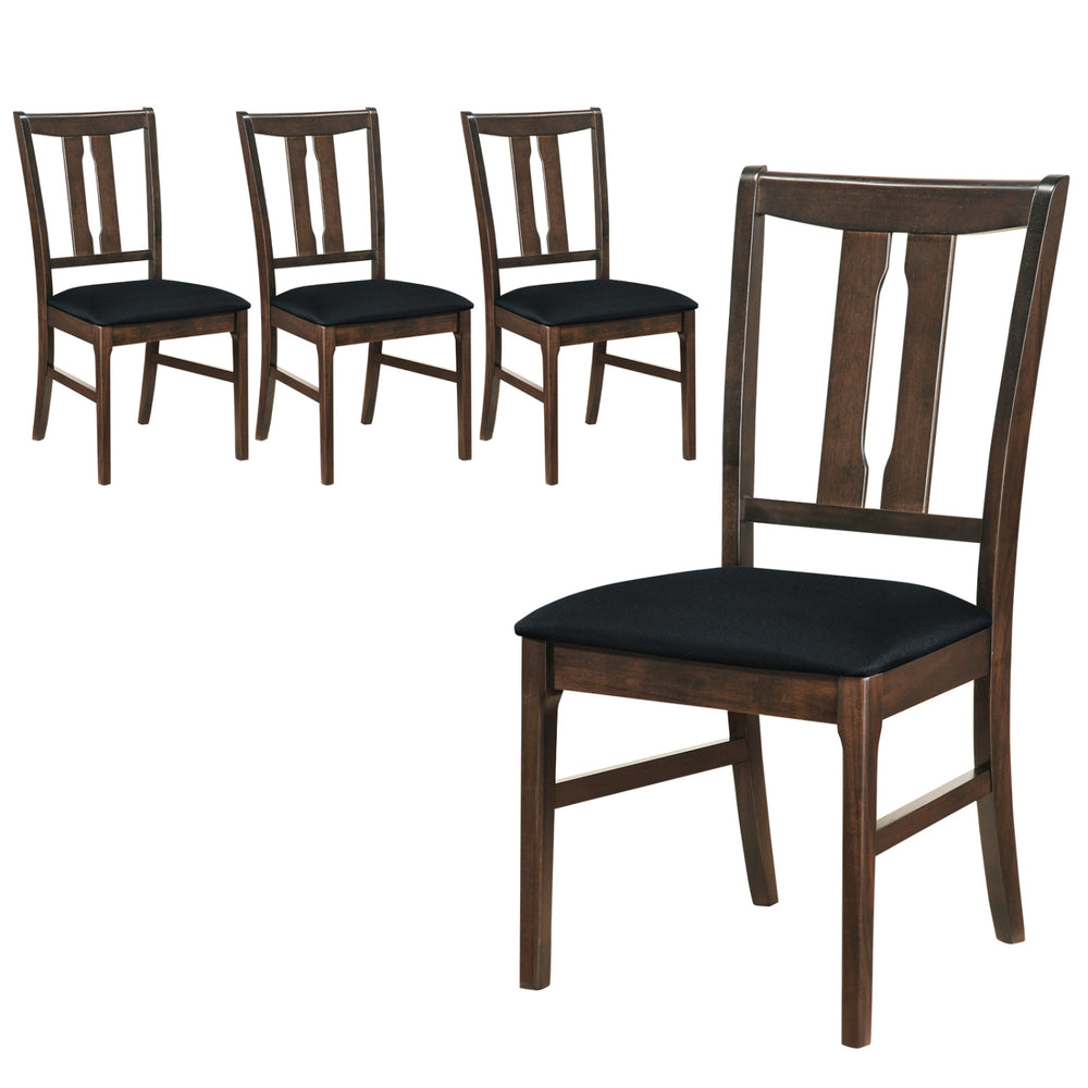 Set of 4 walnut wooden dining chairs with upholstered seats, ergonomic high curved backs for comfort and style.