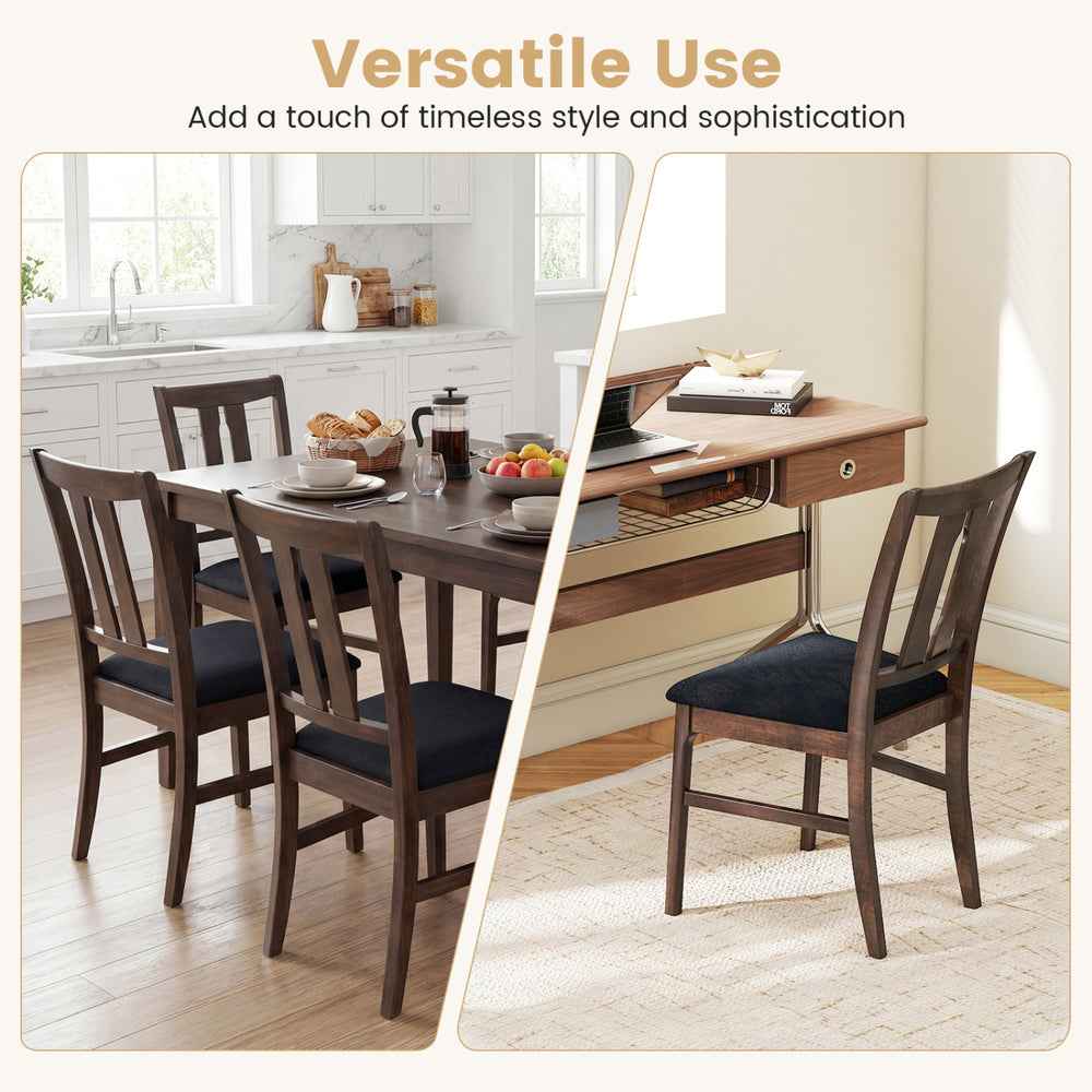 Set of 4 walnut wooden upholstered dining chairs with high curved back, perfect for stylish dining or versatile use.