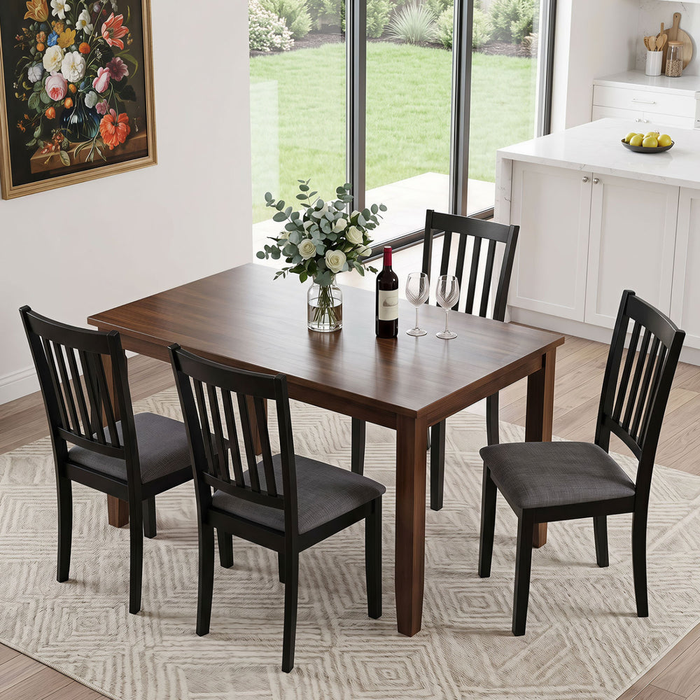 Set of 4 Wooden Upholstered Dining Chairs with Rubber Wood Frame-Black - Gallery View 1 of 9