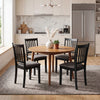 Set of 4 black wooden dining chairs with thick padded seats and rubber wood frames, perfect for dining rooms or kitchens.