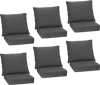 Set of 6 gray deep seat chair cushion pads with soft backrests and rope belts for indoor and outdoor use.