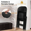 Foldable black plastic chair set with ergonomic backrest, ideal for events and easy storage with a convenient carry handle.