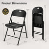 Foldable black plastic chair with ergonomic backrest, designed for comfort and easy storage, ideal for events and dining.
