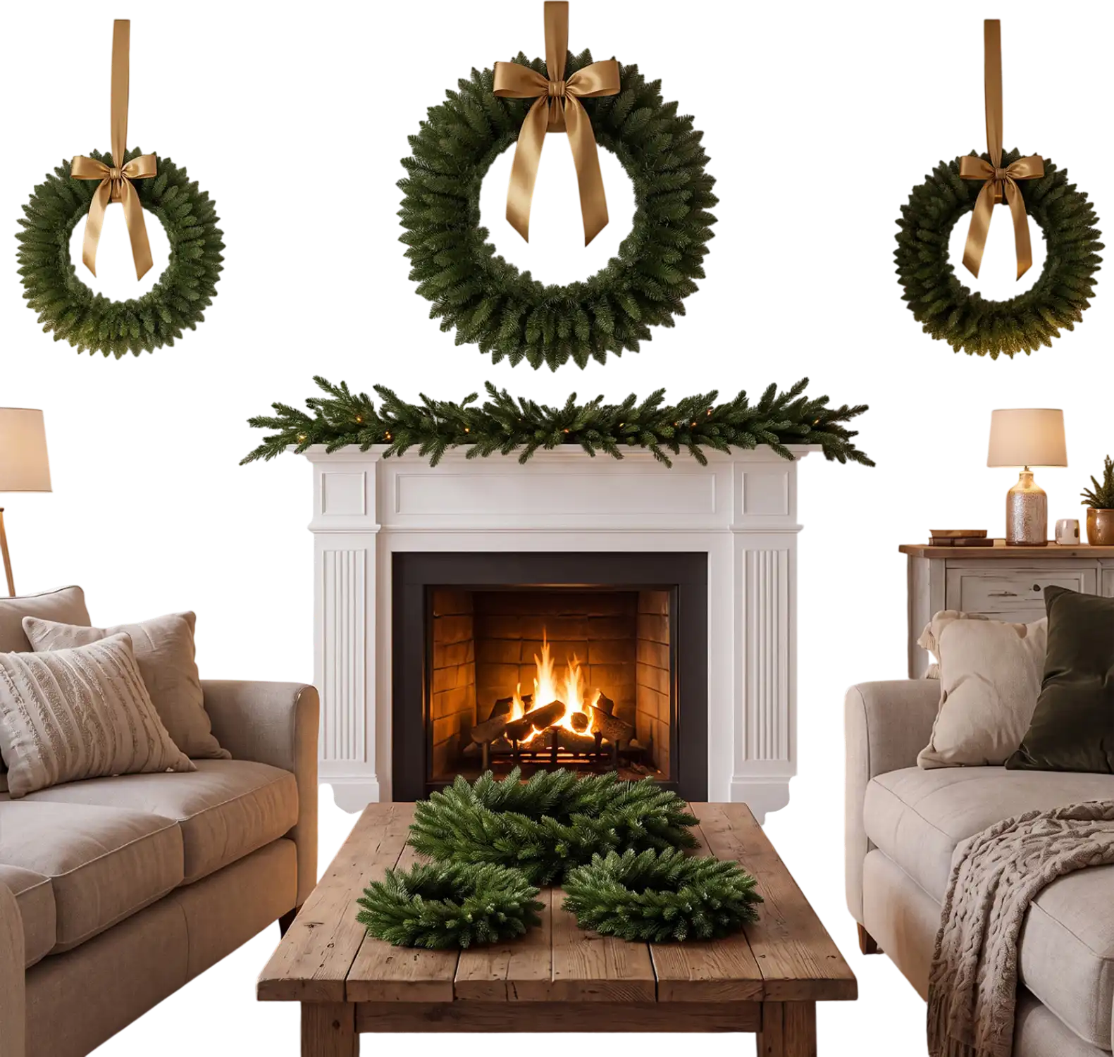 Costway Set of 6 Artificial Christmas Wreaths Full Branch Tips 73333057 New