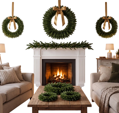 Costway Set of 6 Artificial Christmas Wreaths Full Branch Tips 73333057 New