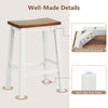 Saddle stool with a walnut seat and gray legs, featuring non-slip foot pads and a reinforced structure for stability.