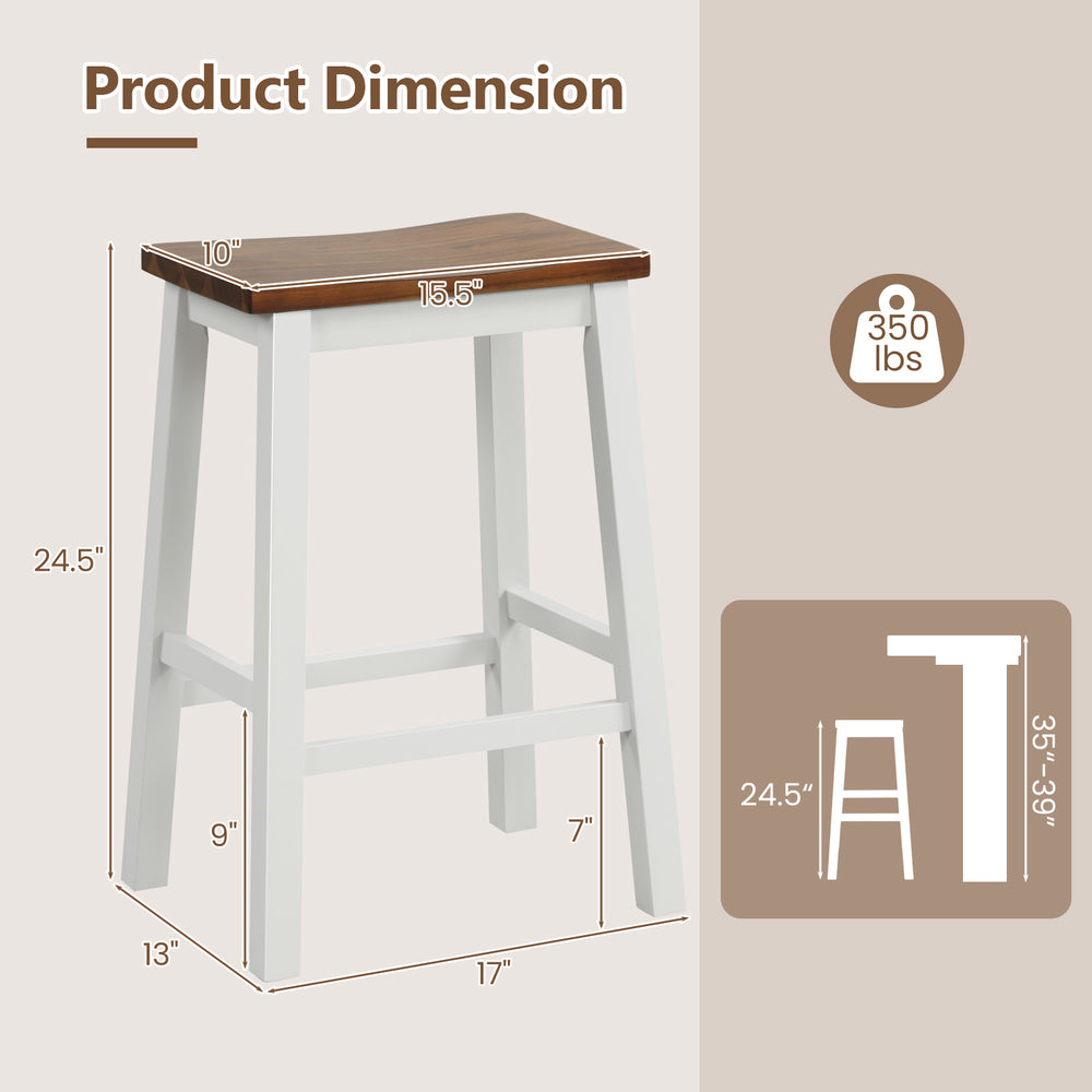 24.5-inch saddle stool with a walnut seat and gray legs, featuring footrests for kitchen island comfort and stability.