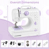 Beginner sewing machine with overall dimensions 10.5" x 11.5" x 5", ideal for crafting and sewing projects.