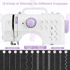 Mini sewing machine featuring 12 built-in stitches, ideal for beginners, with easy foot pedal control and portable.