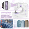 Mini sewing machine with 12 built-in stitches and 9-level thread tension control, ideal for beginners and DIY projects.