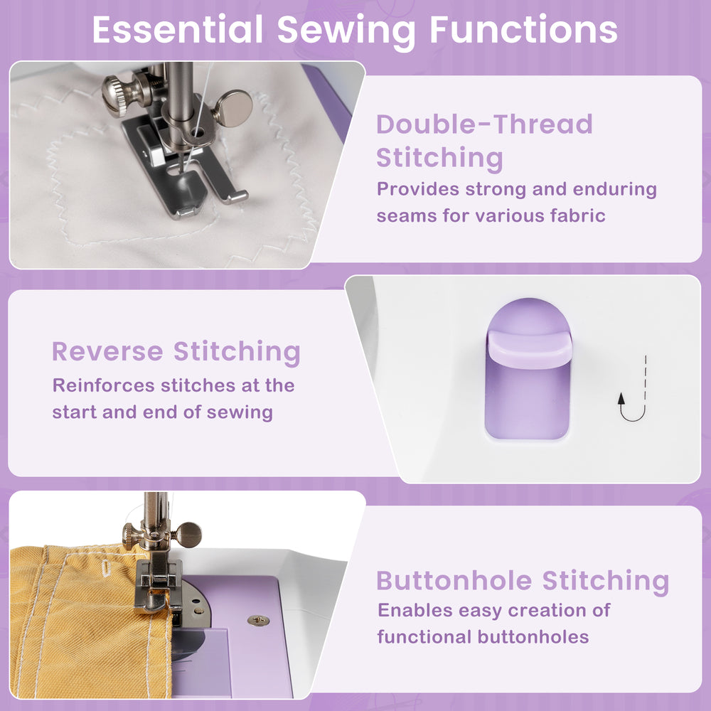 Close-up of the sewing machine's double-thread stitching feature, ideal for strong seams on various fabrics.