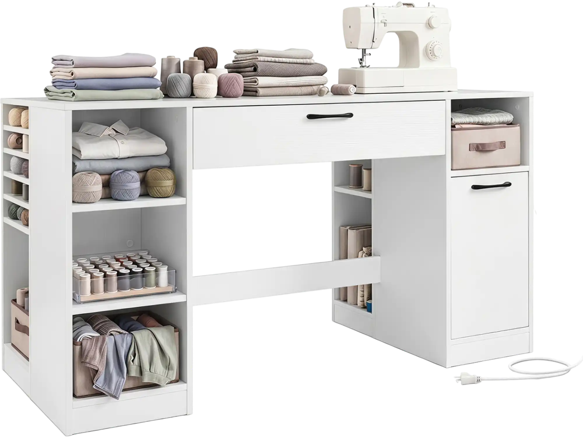 Costway Sewing Craft Table Desk w/ Power Outlets 2 Drawers Open Compartments 87009335 New
