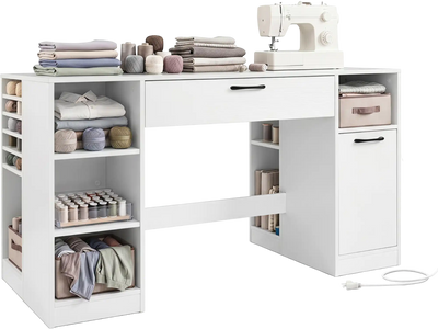 Costway Sewing Craft Table Desk w/ Power Outlets 2 Drawers Open Compartments 87009335 New