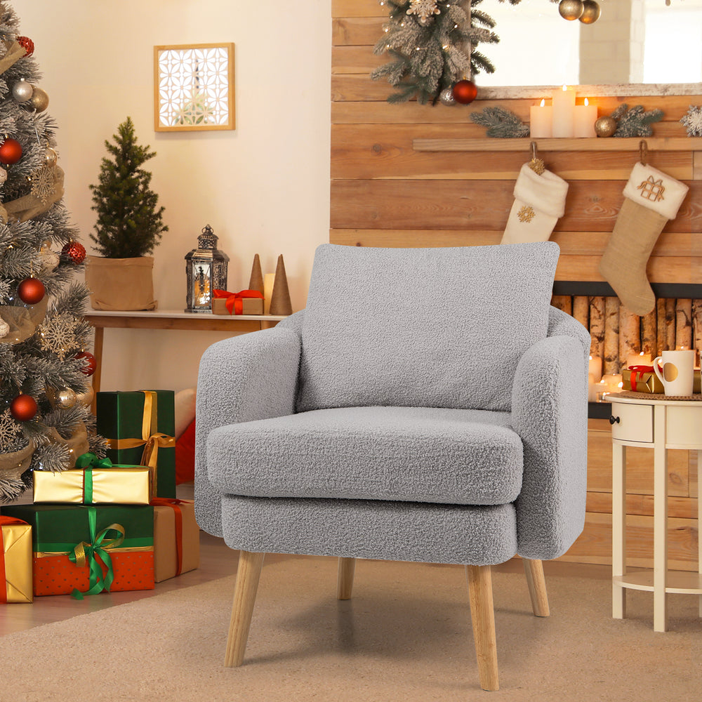 Sherpa Accent Chair Modern Living Room Chair with Seat Cushion-Grey - Gallery View 1 of 10