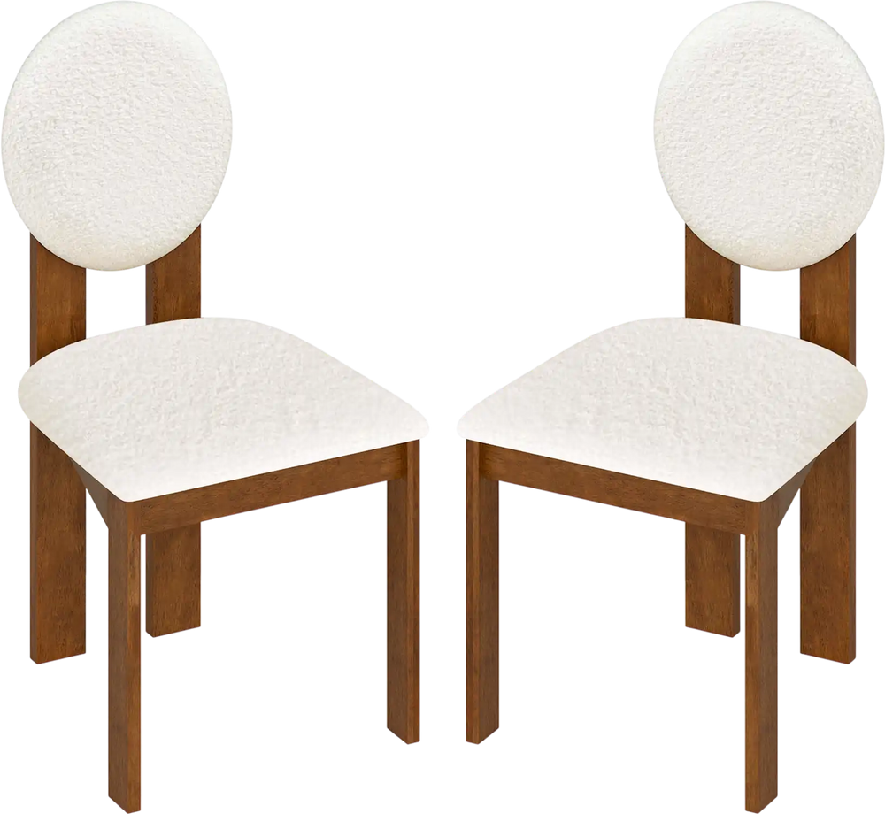 Set of 2 Sherpa dining chairs with rubber wood legs, featuring round backrests for comfort and contemporary style.