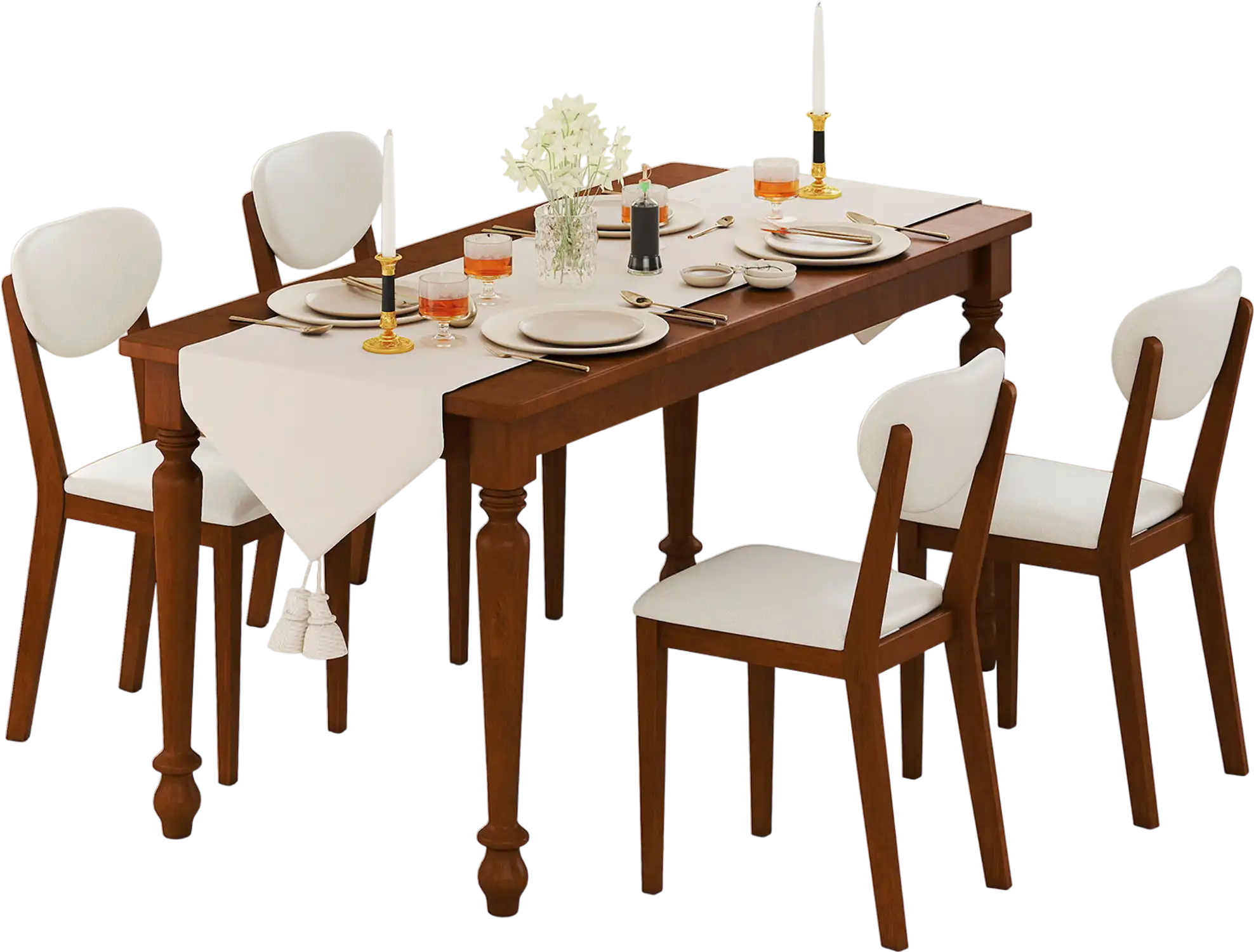 Costway Sherpa Dining Chairs Set of 4 Walnut Rubber Wood Legs 594736821 New