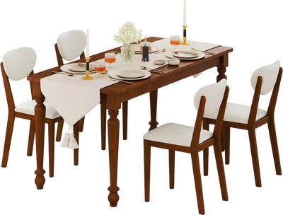 Costway Sherpa Dining Chairs Set of 4 Walnut Rubber Wood Legs 594736821 New