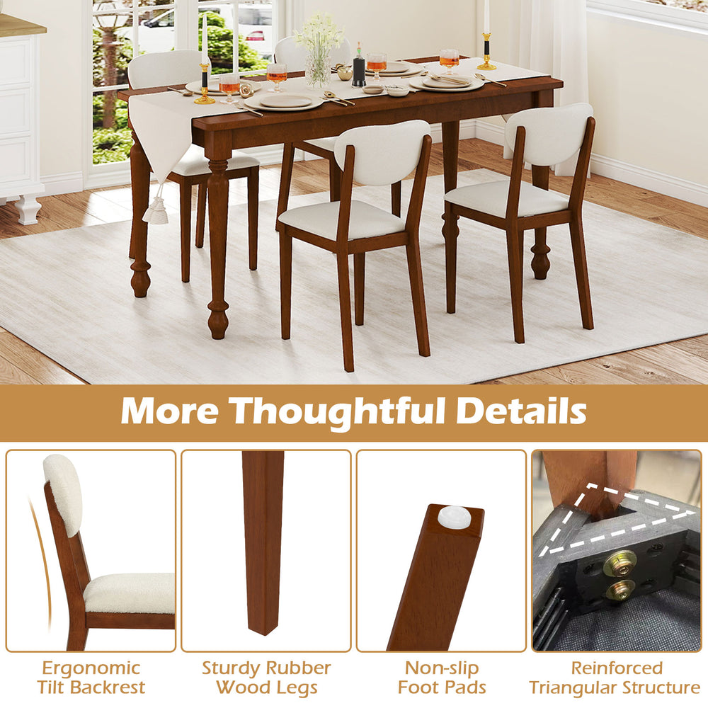 Set of 4 Sherpa dining chairs with rubber wood legs, featuring ergonomic backrests and non-slip foot pads for stability.