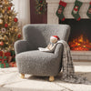 Fluffy silver Sherpa kids sofa armchair with solid rubber wood legs, perfect for playrooms and nurseries.