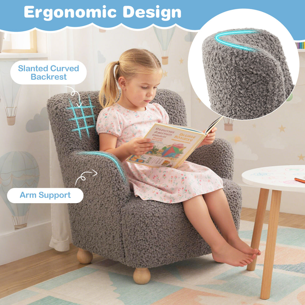 Comfy Sherpa kids sofa with ergonomic backrest and arm support, perfect for playrooms and nurseries.