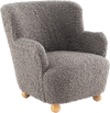 Fluffy silver Sherpa toddler armchair with solid rubber wood legs, ideal for playrooms and nurseries.