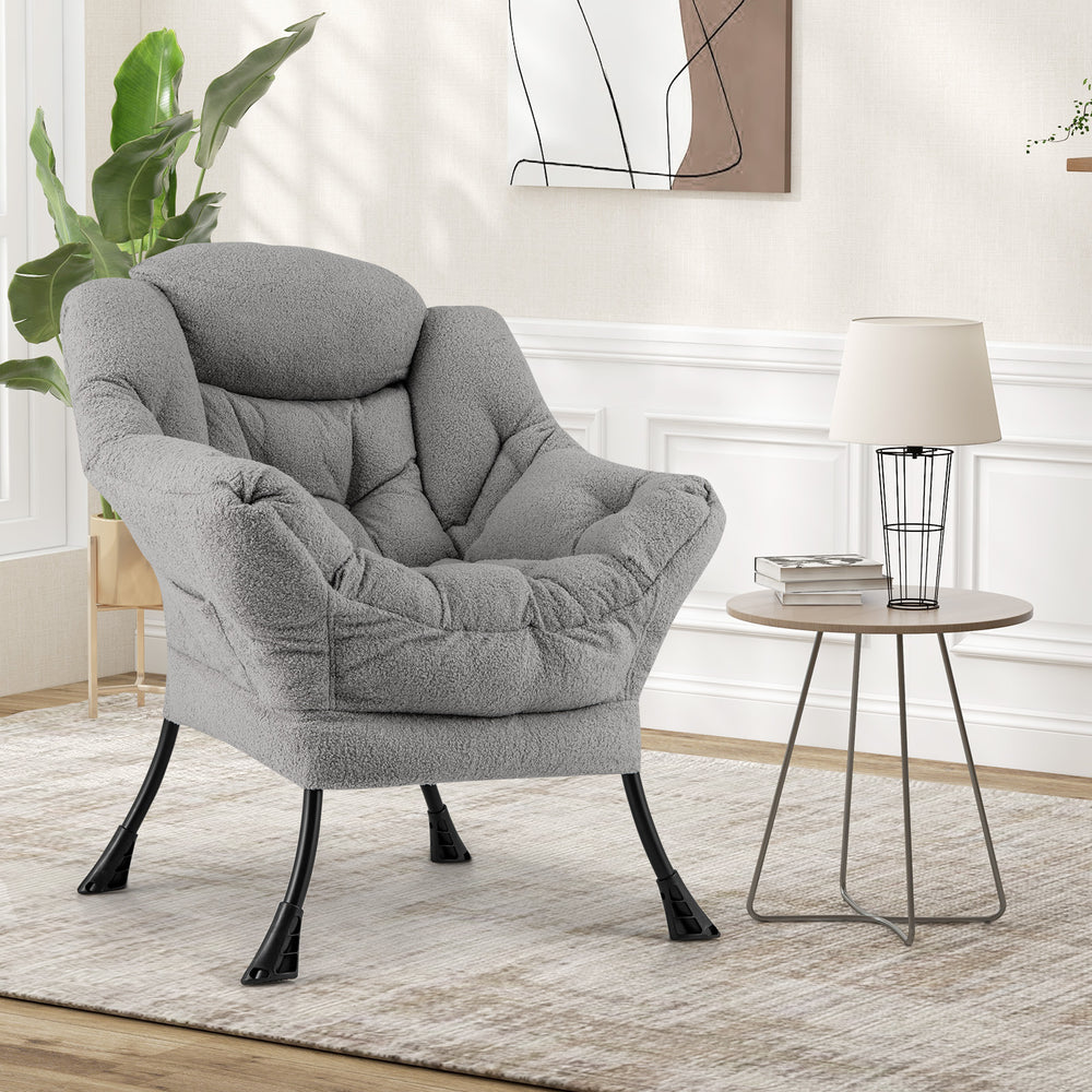 Sherpa Upholstered Accent Chair with Cozy Head Pillow-Gray - Gallery View 1 of 9