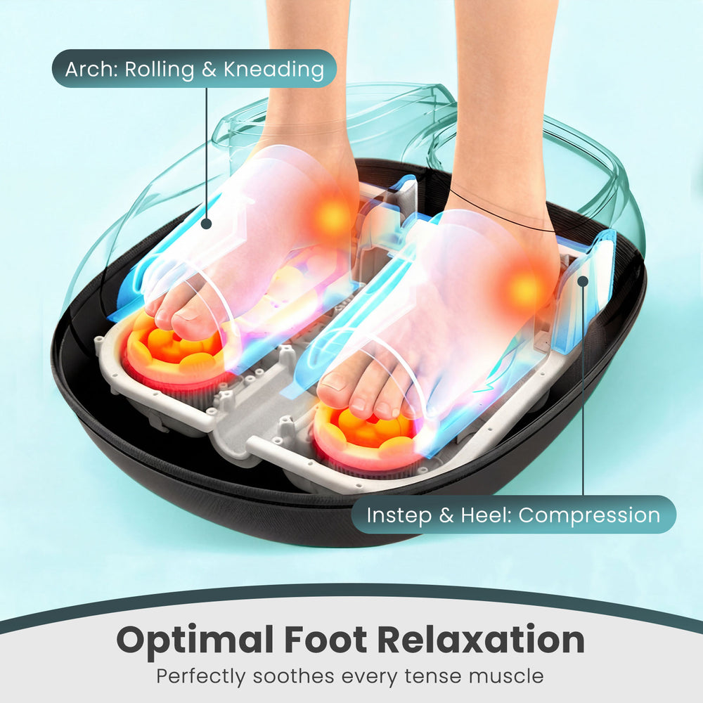 Shiatsu foot massager with air compression and heat, providing deep kneading for optimal foot relaxation and comfort.