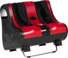 Red Shiatsu foot massager with kneading, vibration, and heating modes for deep muscle relaxation and pain relief.