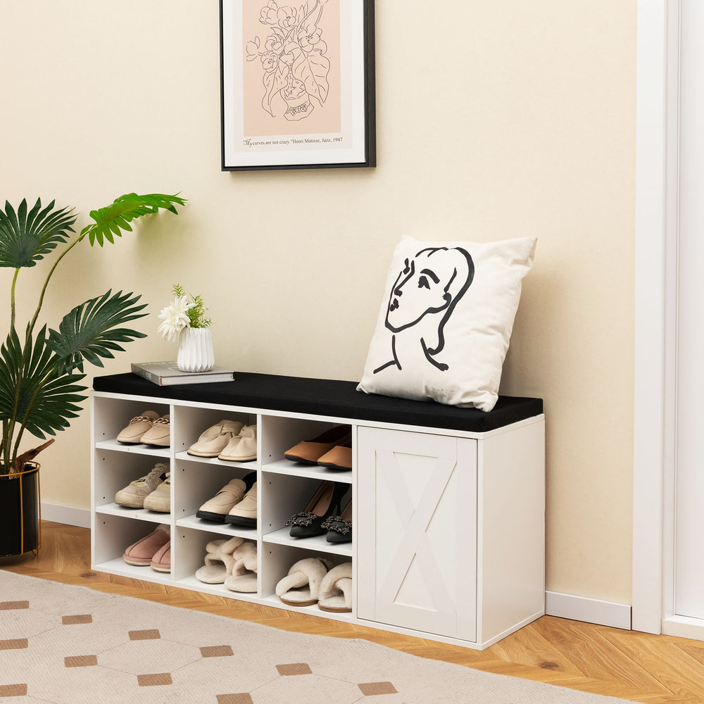 9-cube Shoe Bench with Adjustable Shelves and Removable Padded Cushion-White - Gallery View 1 of 10
