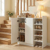 Shoe cabinet with dual doors and adjustable shelves in white, perfect for entryway storage and organization.