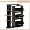 Shoe cabinet with open shelves and 3 flip drawers in black, featuring adjustable shelves and sturdy wooden construction.