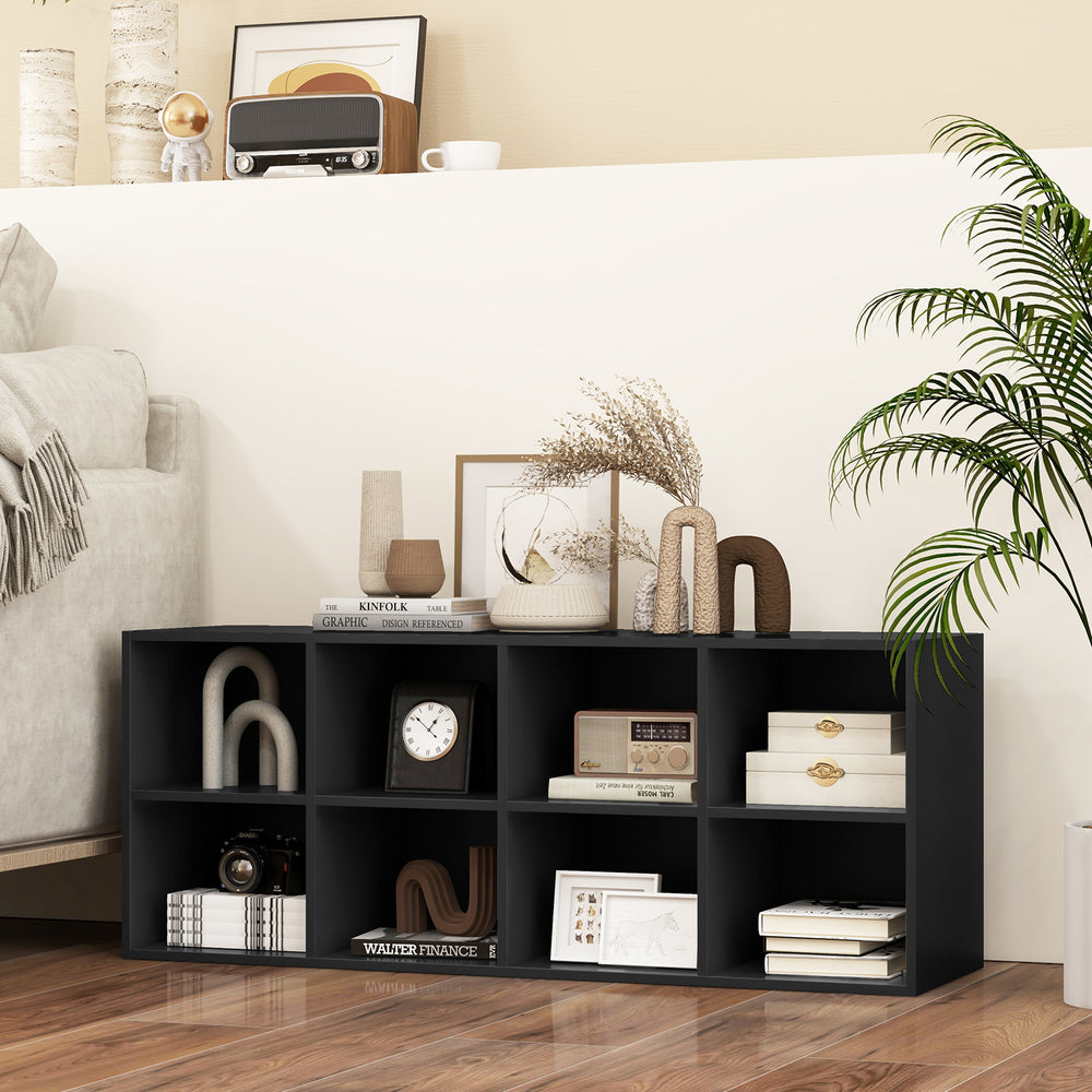 8-cubbies shoe organizer in black with spacious top, ideal for shoe storage or as a stylish storage cabinet.