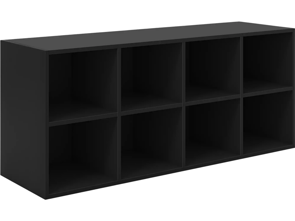 Black 8 cubbies shoe organizer with spacious top, sturdy design, ideal for hallways and living rooms.