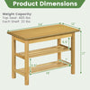 3-tier rubberwood shoe rack bench with natural finish, dimensions 24" x 12", ideal for entryway or bedroom storage.